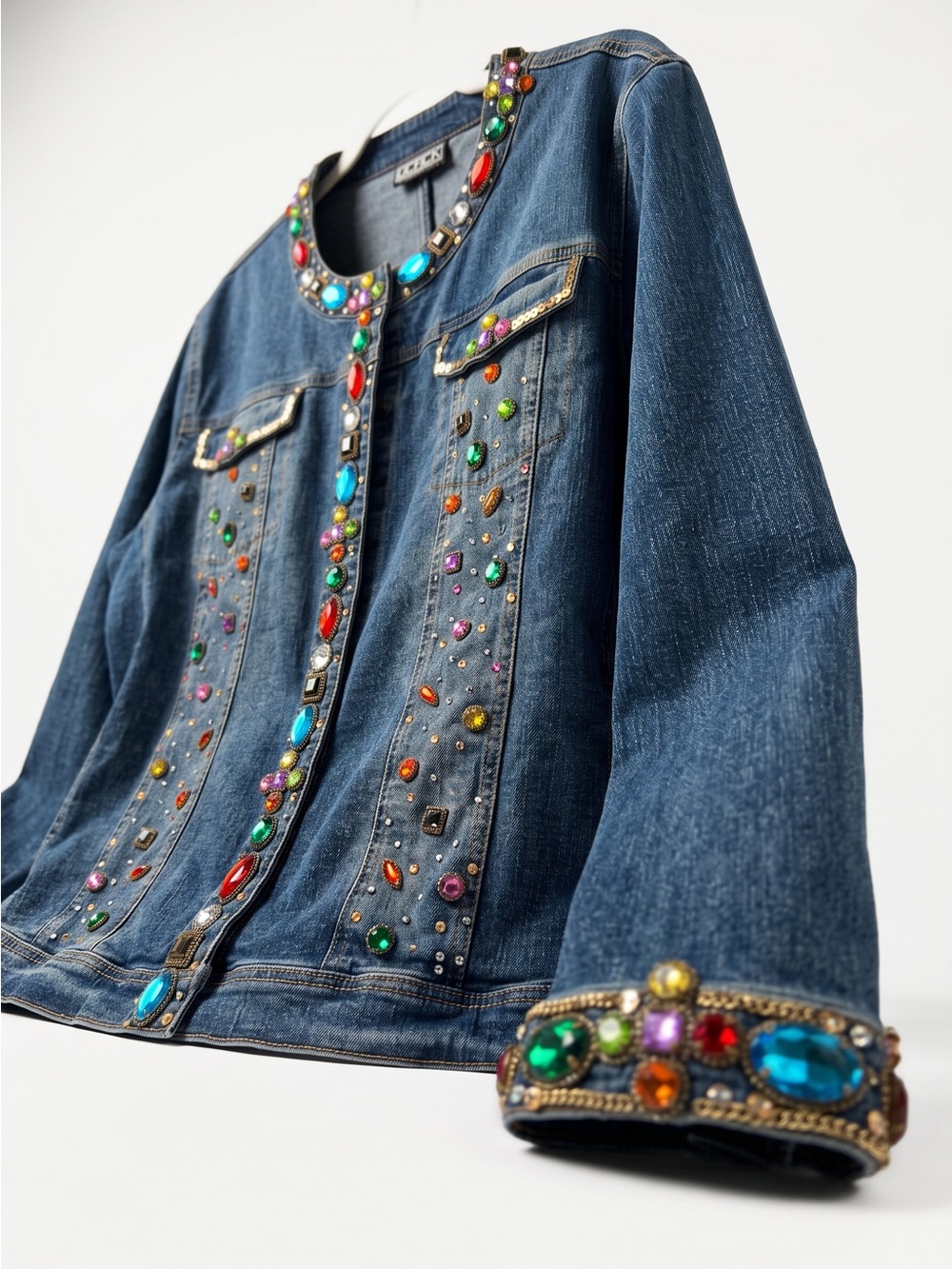Vintage BEREK Embellished Denim Jacket – Multicolor Gems - Picture 4 of 10